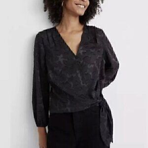 Madewell black floral jacquard wrap blouse